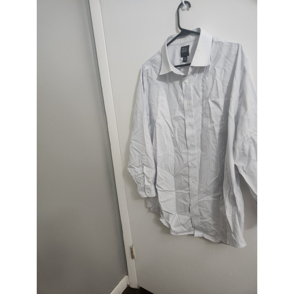 Jos. A. Bank Traveler Mens 18.5 33 Tailored Fit Blue Check Cotton Dress Shirt